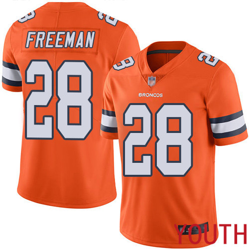 Youth Denver Broncos 28 Royce Freeman Limited Orange Rush Vapor Untouchable Football NFL Jersey